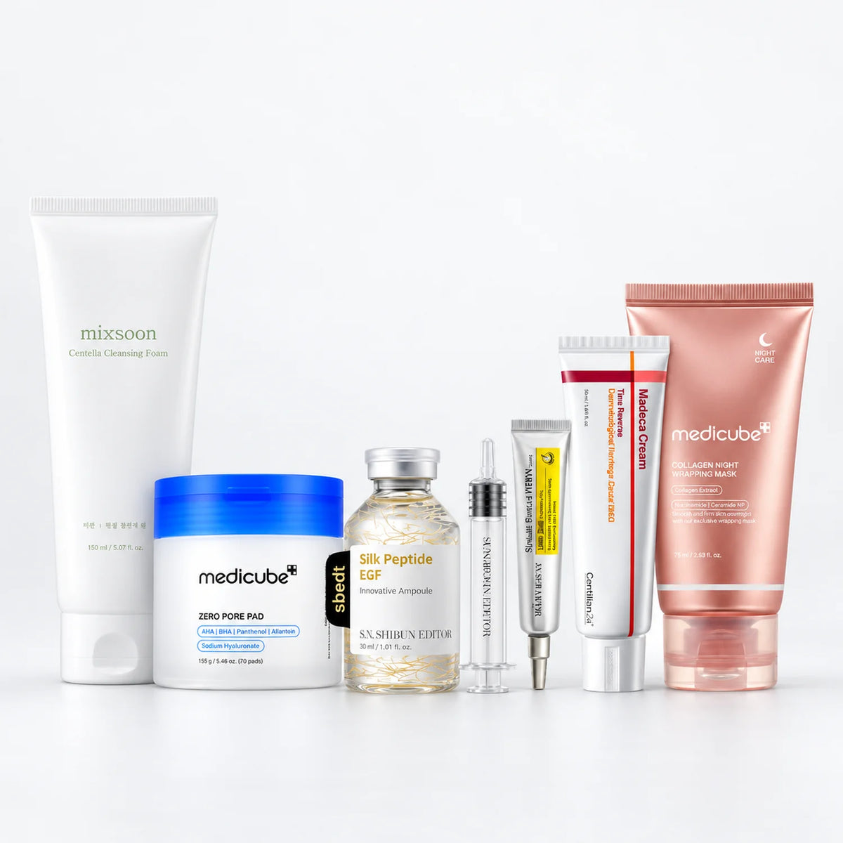 K-Beauty Routine Set with Cleanser, Pore Pads, Serum and Night Care