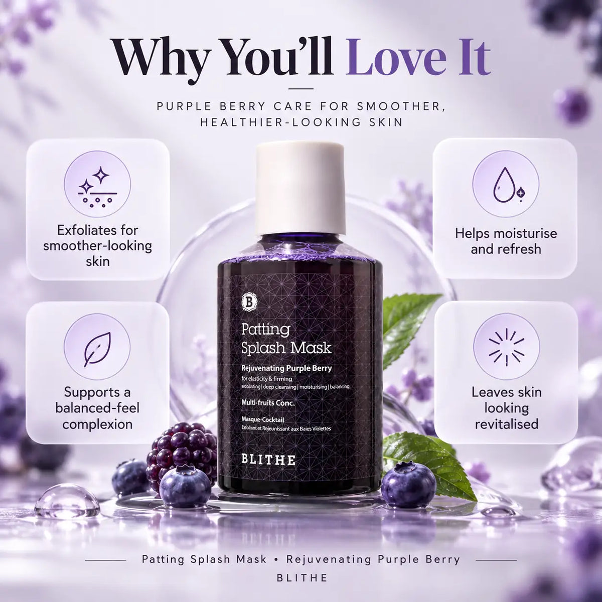 BLITHE Patting Splash Mask Rejuvenating Purple Berry 150ml