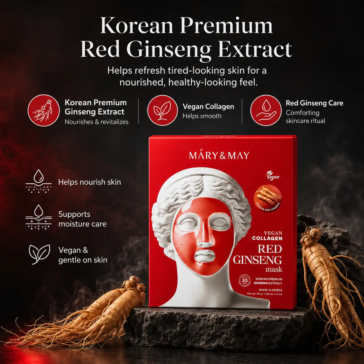 Mary&May Vegan Collagen Red Ginseng Mask ( x4) 30g 30g x4