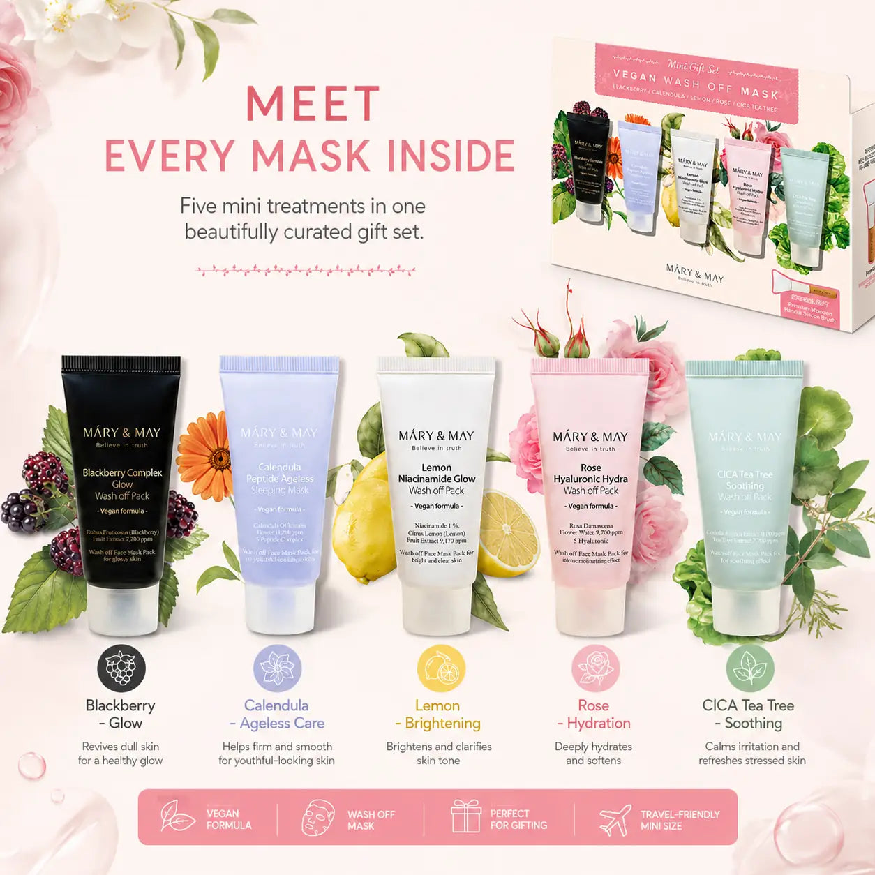 Mary&May Vegan Wash Off Mask Mini Gift Set ( x5) 30g 30g x5
