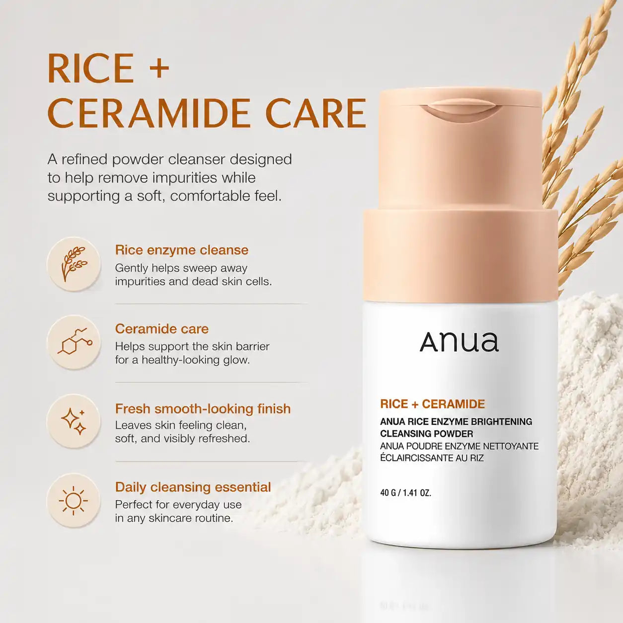 ANUA Rice Enzyme Brightening Cleansing Powder Base 40g