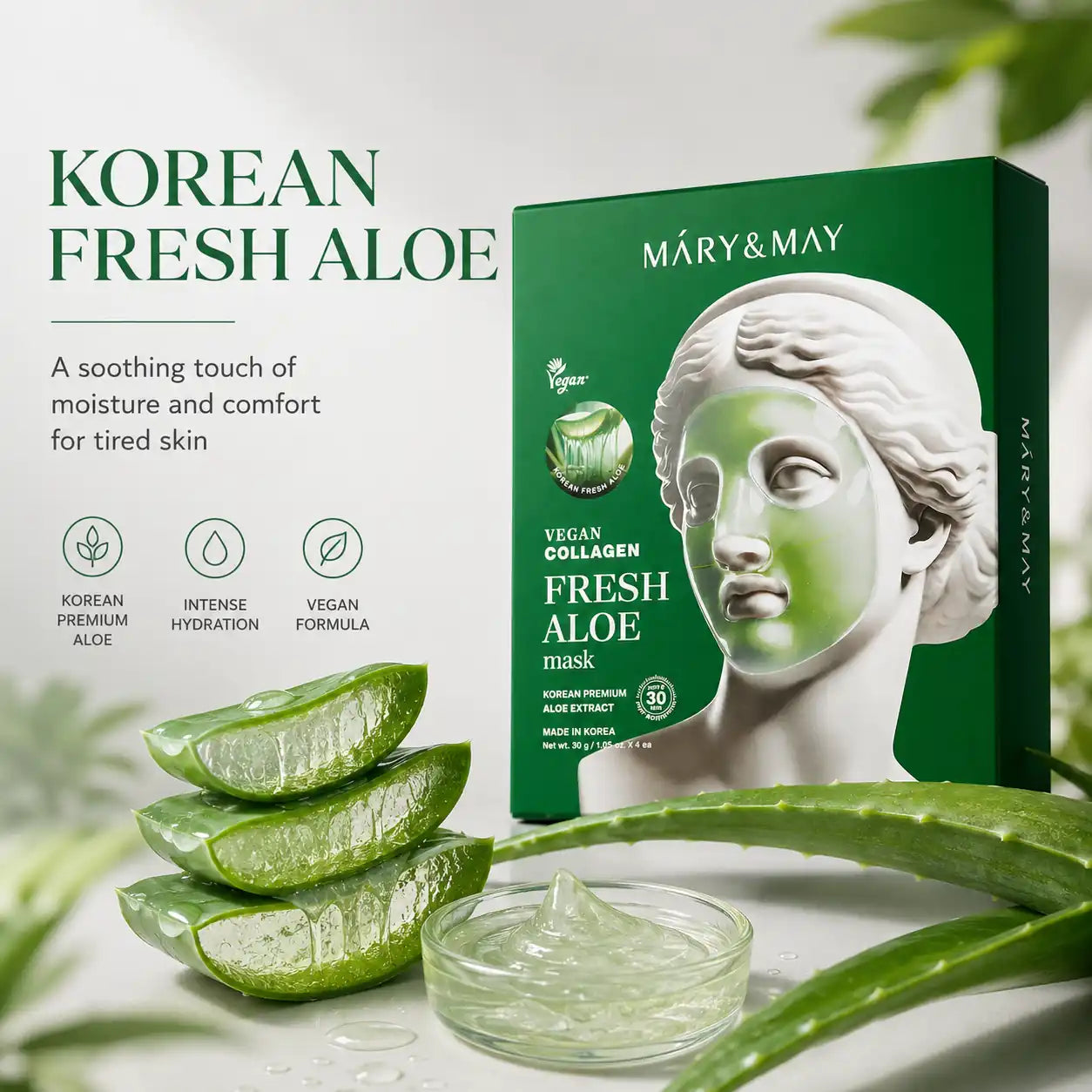 Mary&May Vegan Collagen Fresh Aloe Mask 30g x4