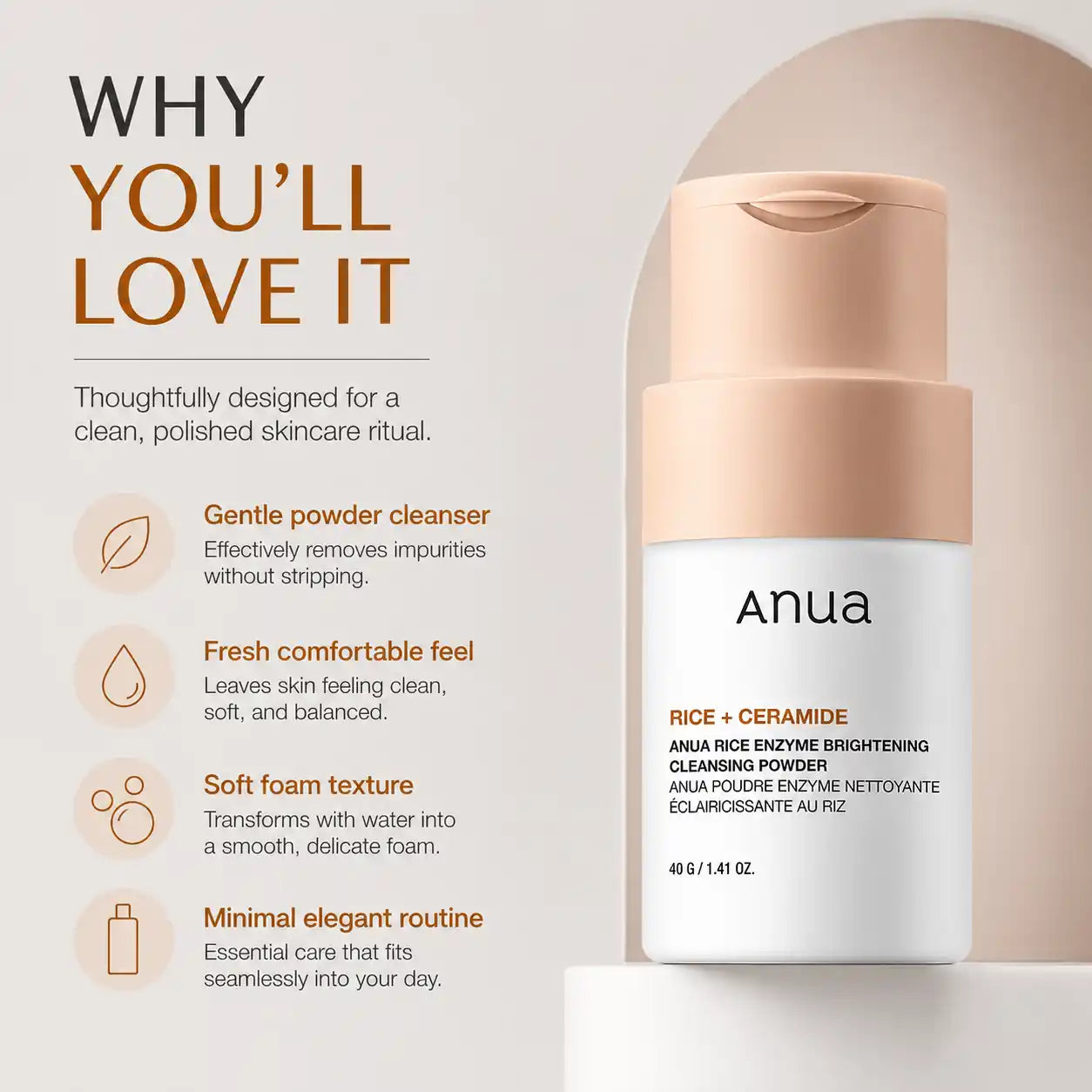 ANUA Rice Enzyme Brightening Cleansing Powder Base 40g