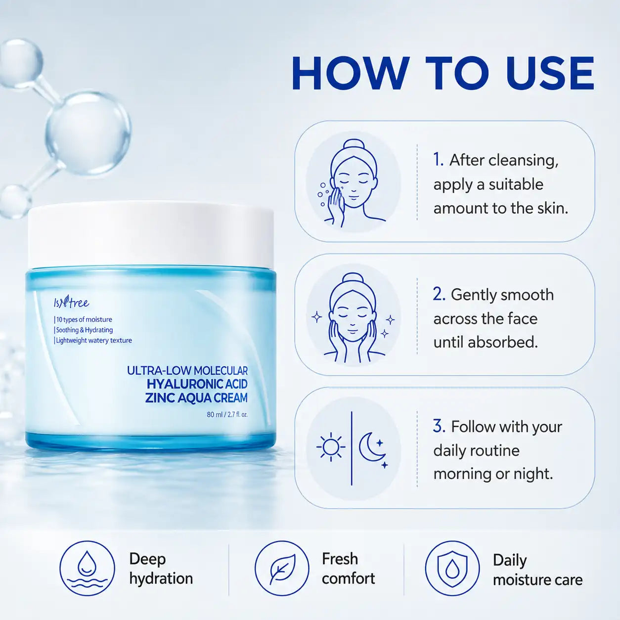 Isntree Ultra Low Molecular Hyaluronic Acid Zinc Aqua Cream 80ml