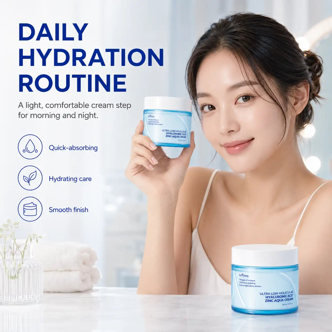 Isntree Ultra Low Molecular Hyaluronic Acid Zinc Aqua Cream 80ml