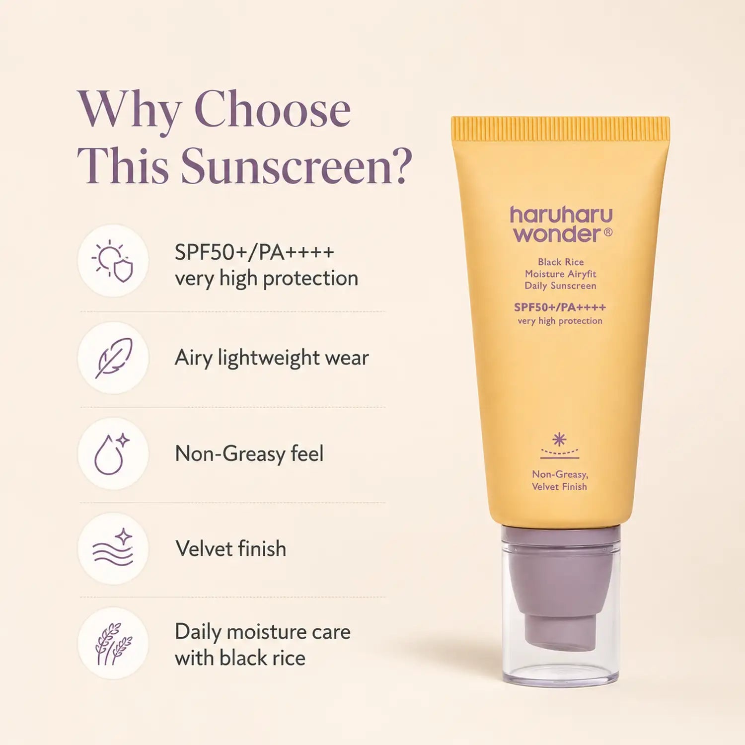 Haruharu Wonder Black Rice Moisture Airyfit Daily Sunscreen SPF50+ PA++++ 50ml