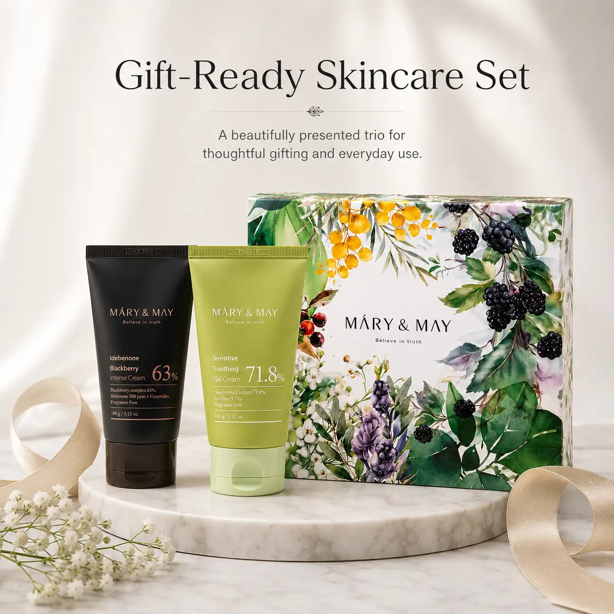 Mary&May Soothing Gel Cream+Idebenone Blackberry Cream Duo Set x2 100g 100g x2