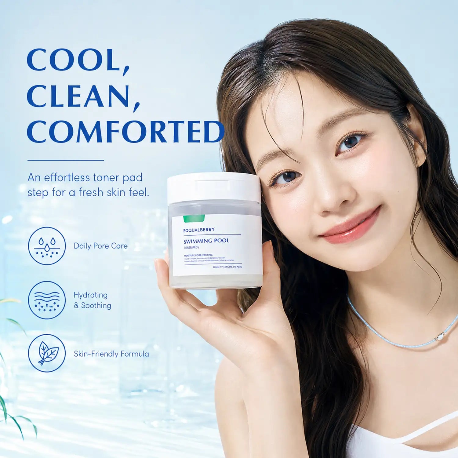 EQQUALBERRY Swimming Pool Toner Pads 220ml 70 Pads