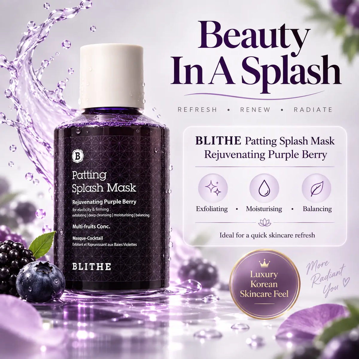 BLITHE Patting Splash Mask Rejuvenating Purple Berry 150ml