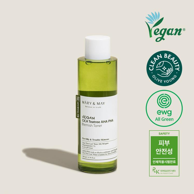 Mary&May Vegan CICA Tea Tree AHA PHA Blemish Toner 200ml Korean toner product image