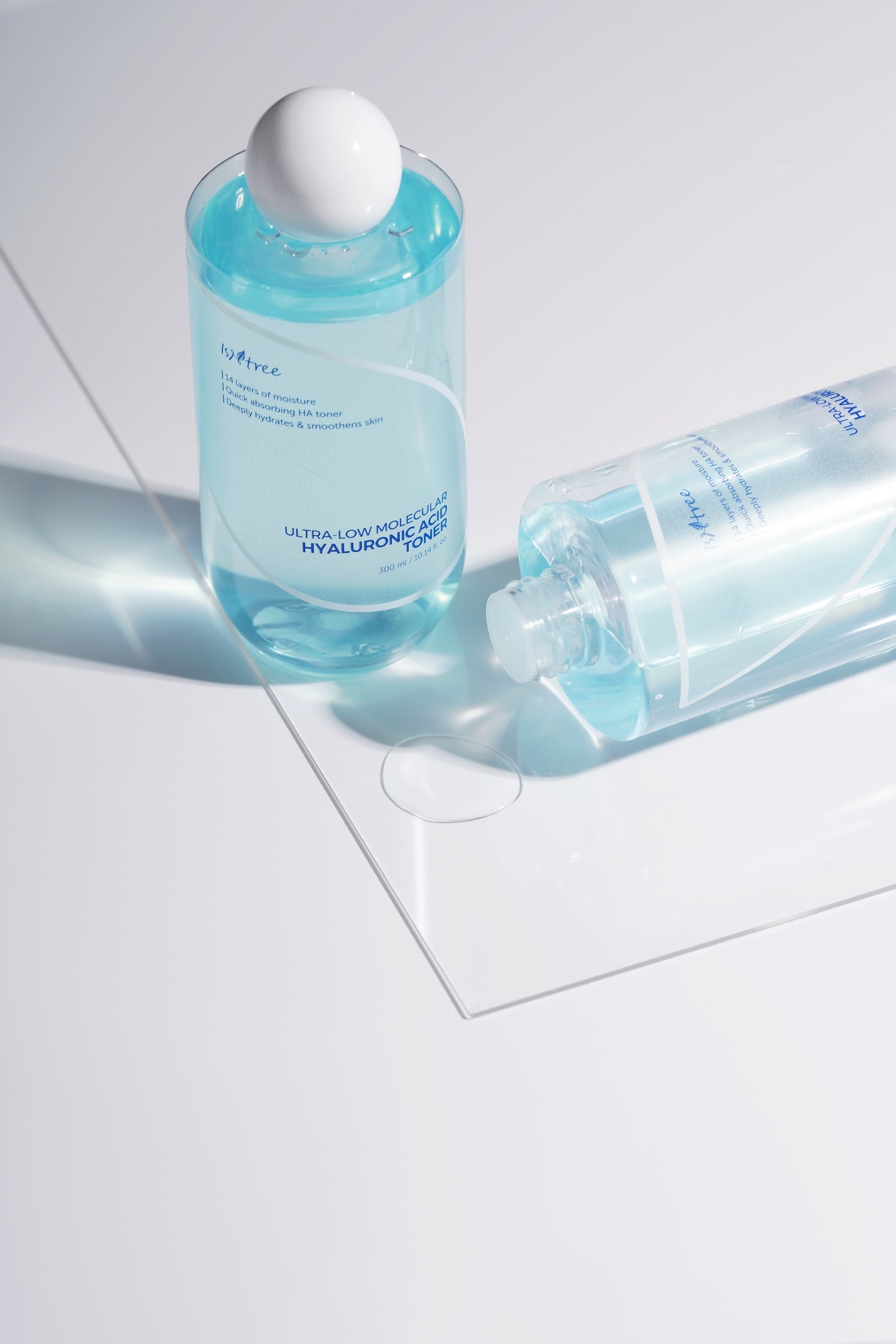 Isntree Ultra Low Molecular HA Toner full packaging set on counter