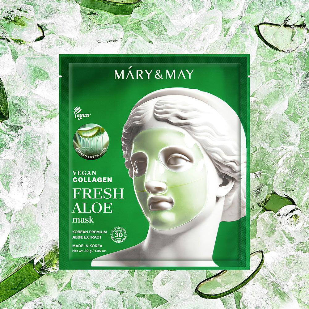 Mary&May Collagen Aloe Mask lifestyle shot with skincare tools