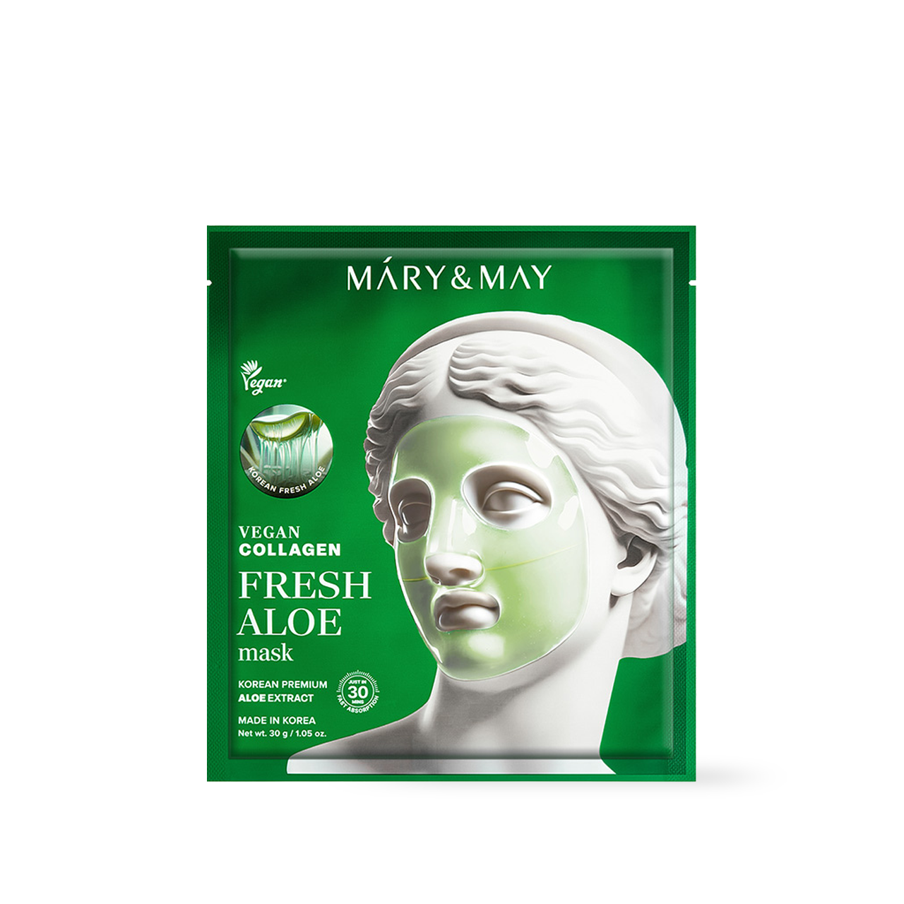 Hydrogel mask applied to face showing close fit