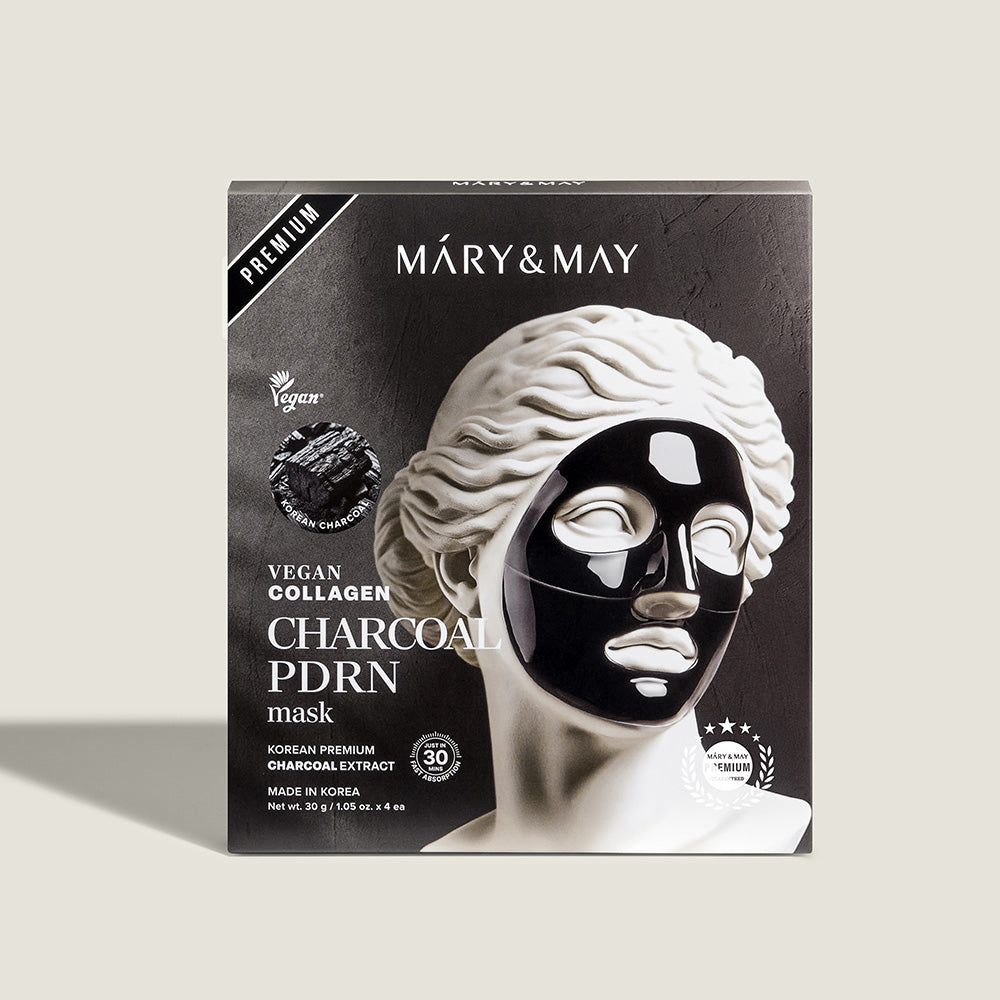 Mary&May Vegan Collagen Charcoal PDRN Mask (30g x4) Korean toner product image