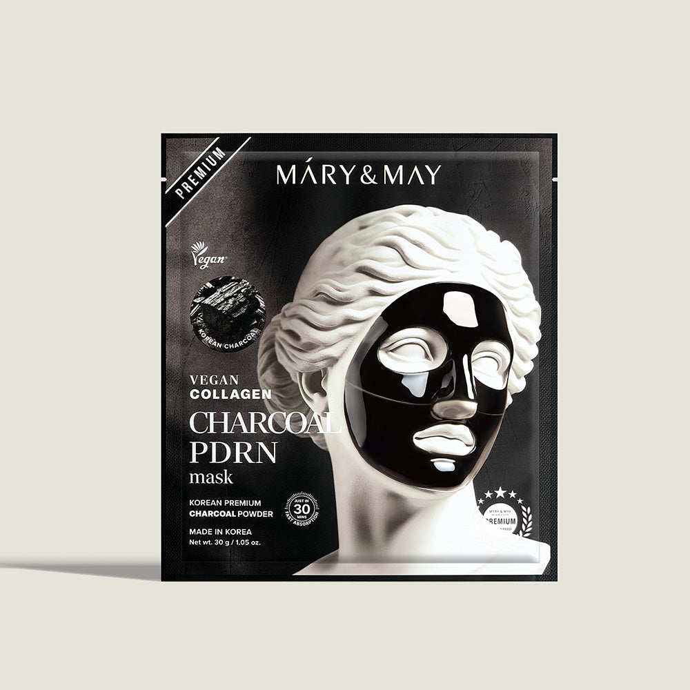 Mary&May Vegan Collagen Charcoal PDRN Mask (30g x4) Korean toner product image