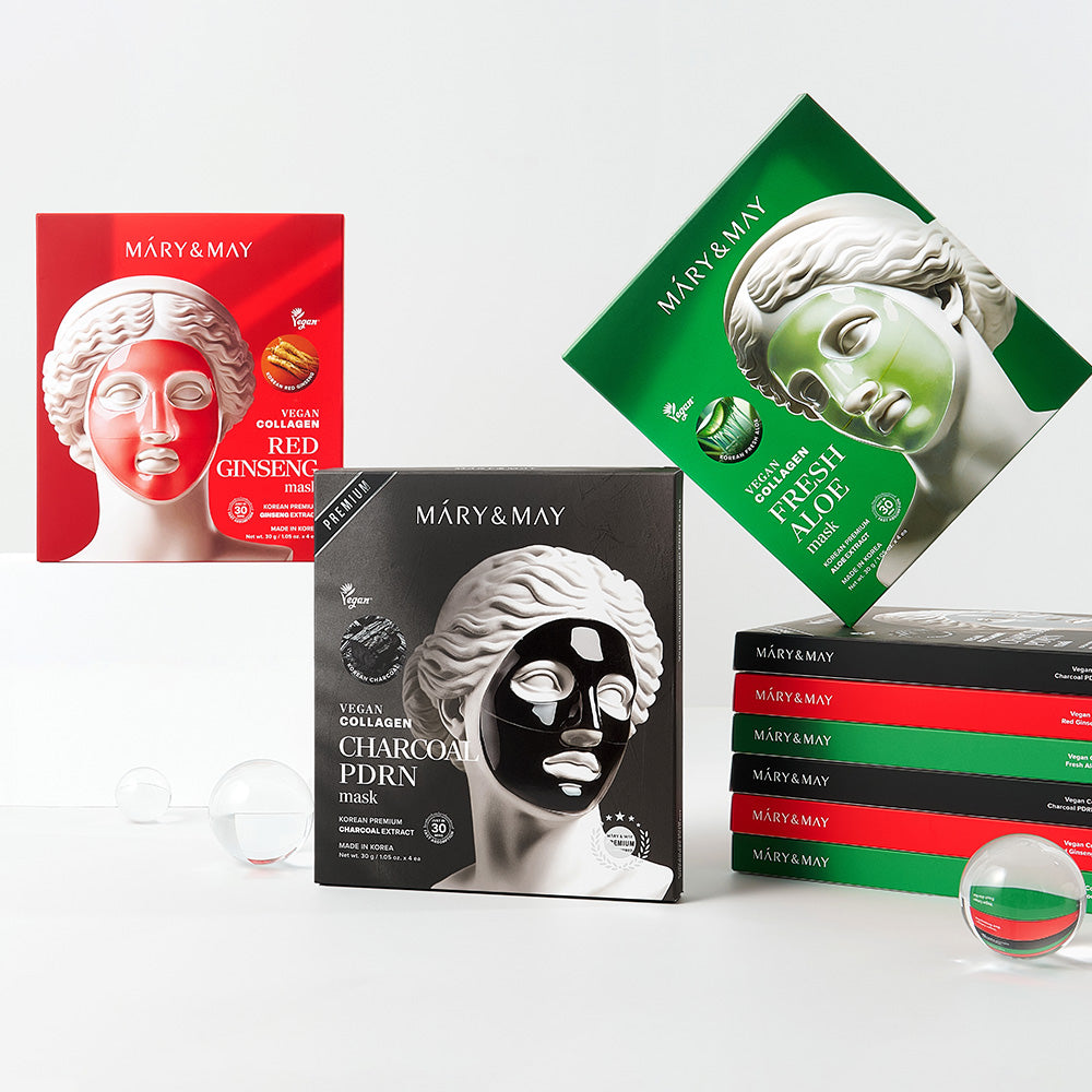 Mary&May Vegan Collagen Charcoal PDRN Mask (30g x4) Korean toner product image