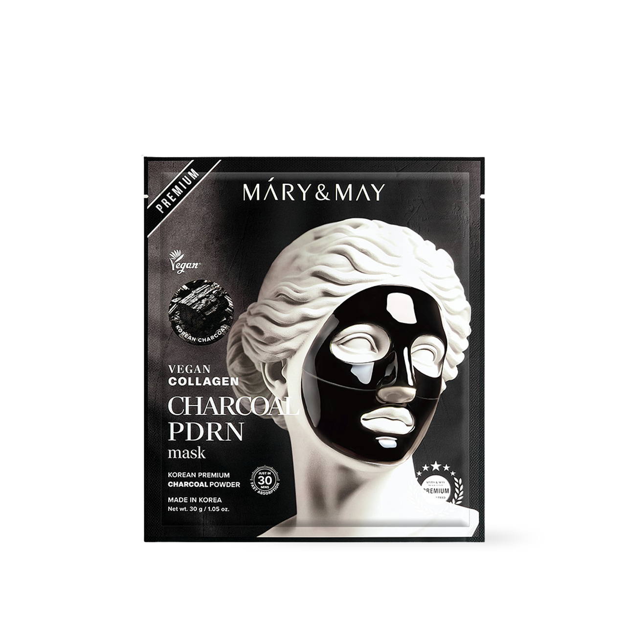 Mary&May Vegan Collagen Charcoal PDRN Mask (30g x4) Korean toner product image