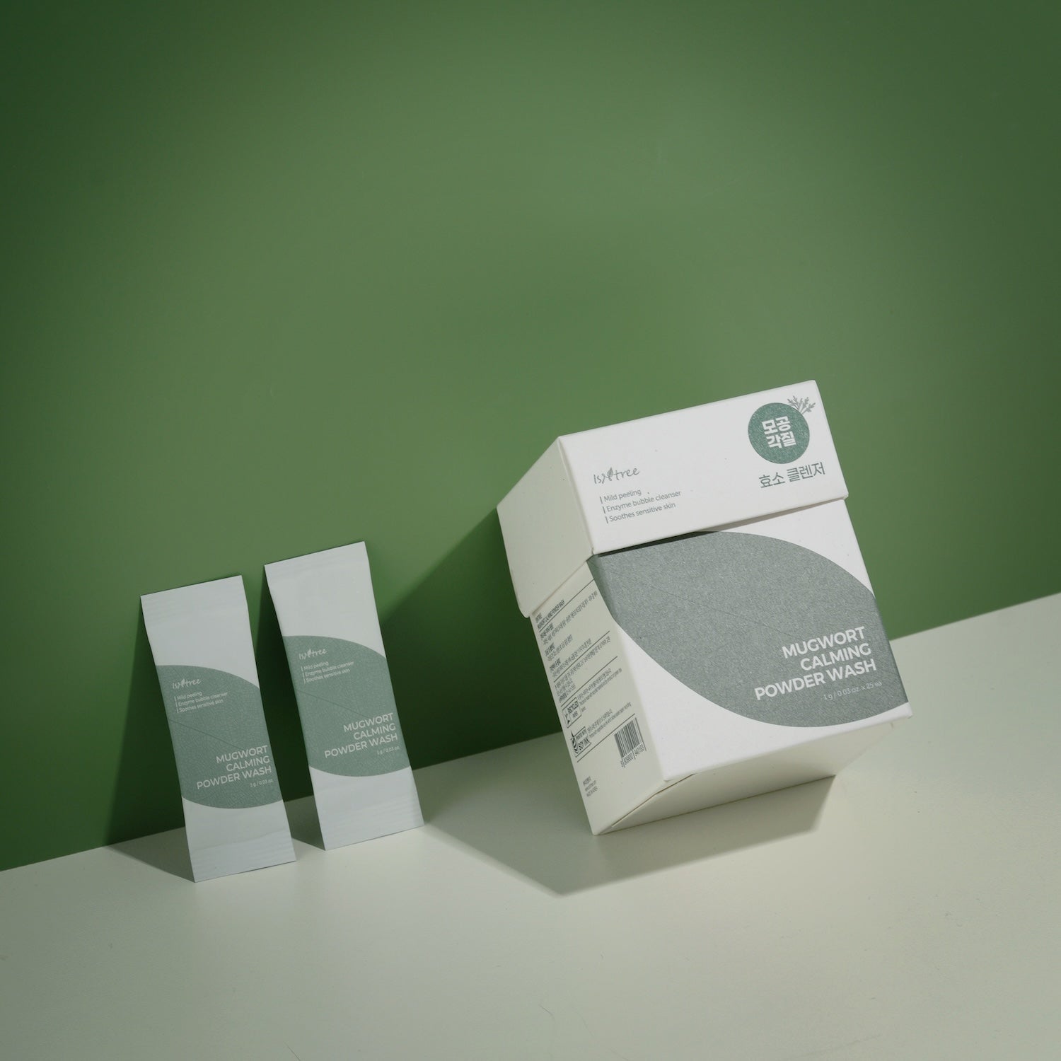 Close up of torn open powder wash sachet