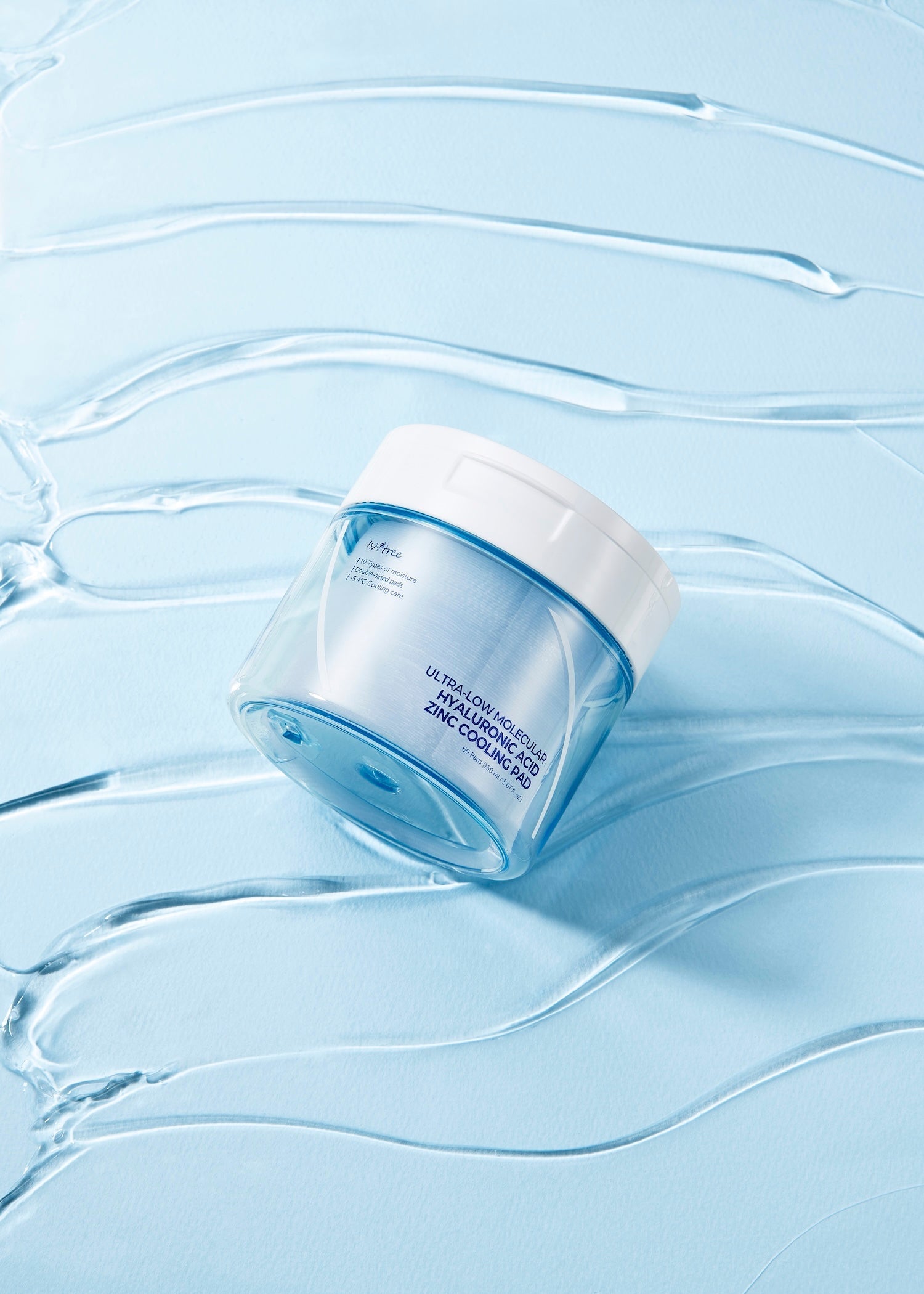 Isntree Ultra Low Molecular Hyaluronic Acid Cooling Pad tub open showing stacked pads