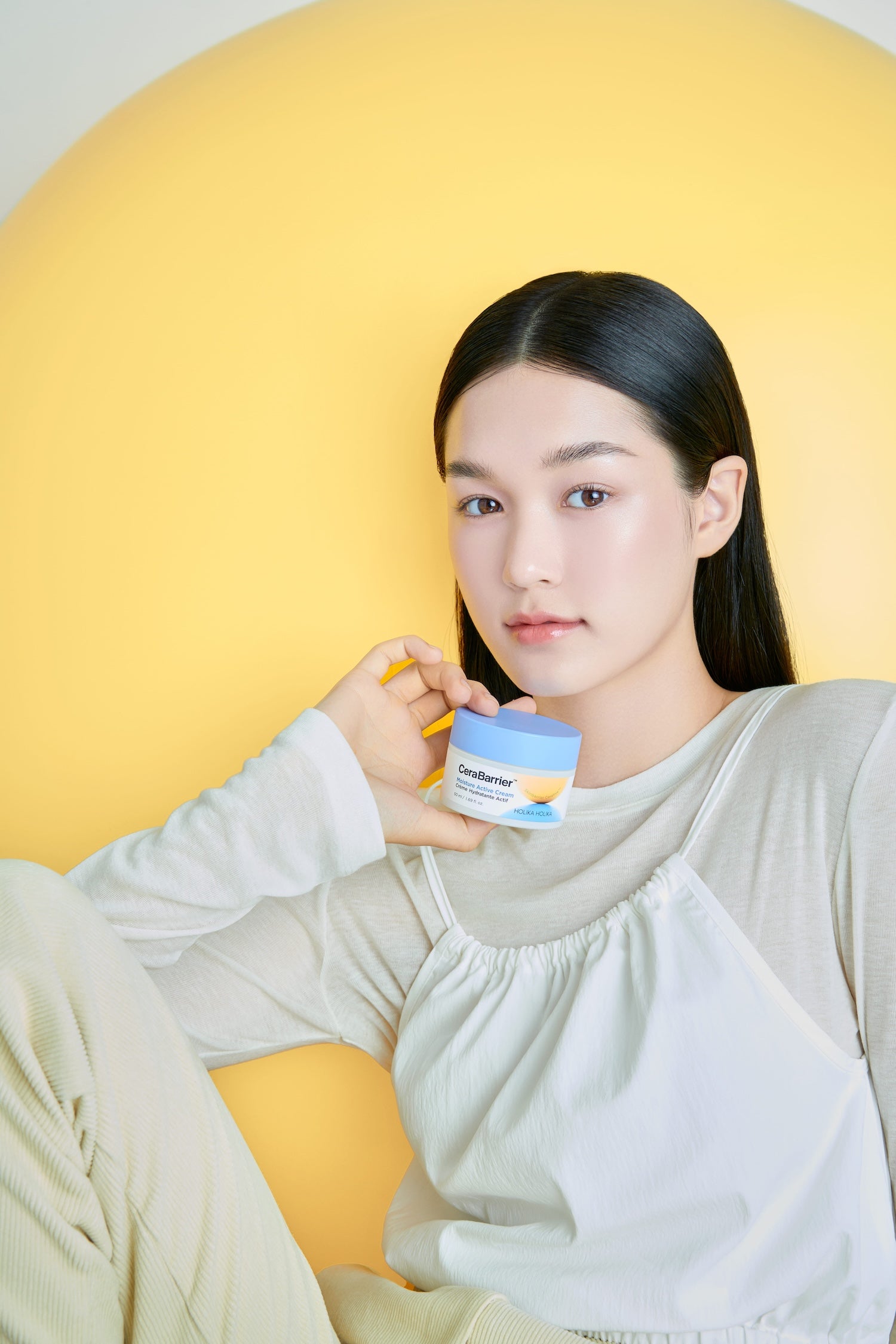 Holika Holika Cerabarrier Moisture Active Cream applied on skin, barrier cream for dry skin