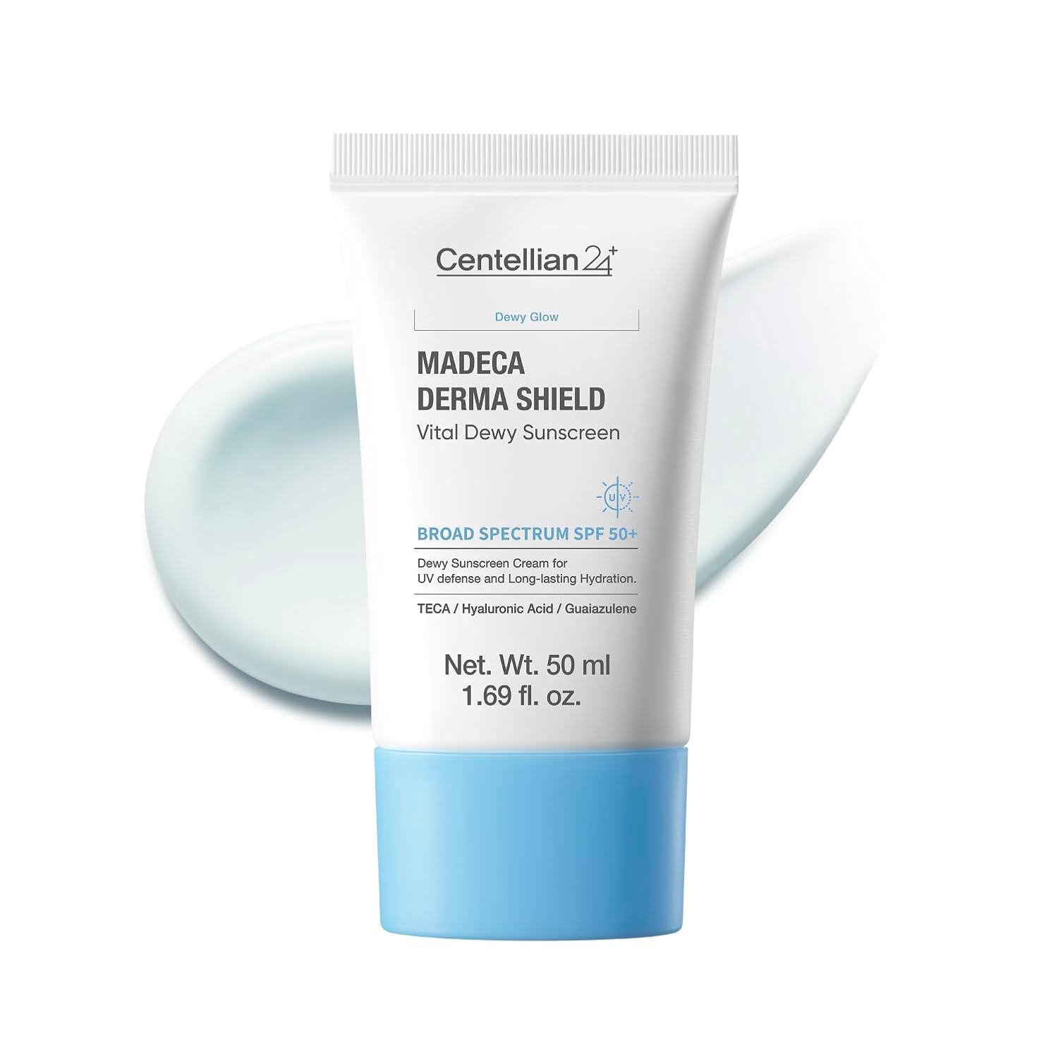 Centellian24 Dewy Sun Cream applied to skin showing glow