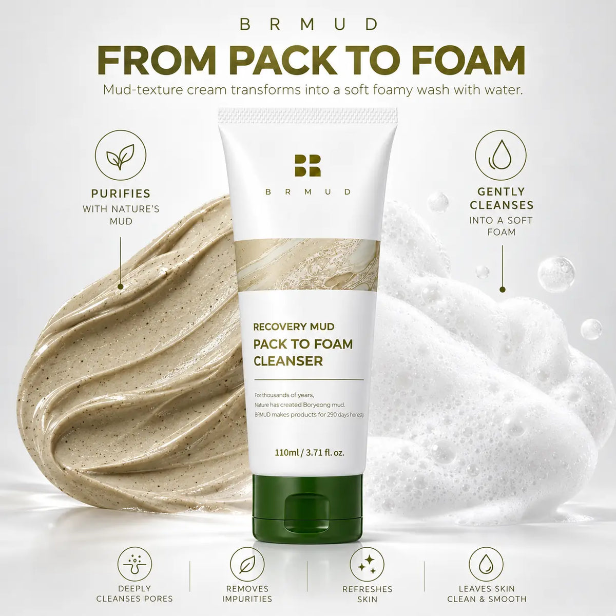 BRMUD Recovery Mud Pack to Foam Cleanser 110ml