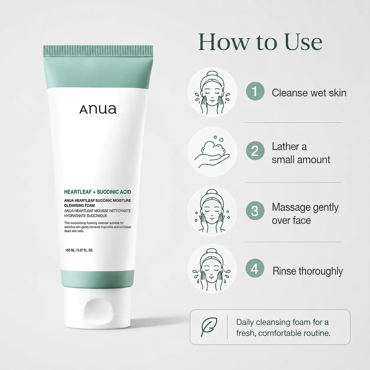 ANUA Heartleaf Succinic Moisture Cleansing Foam 150ml