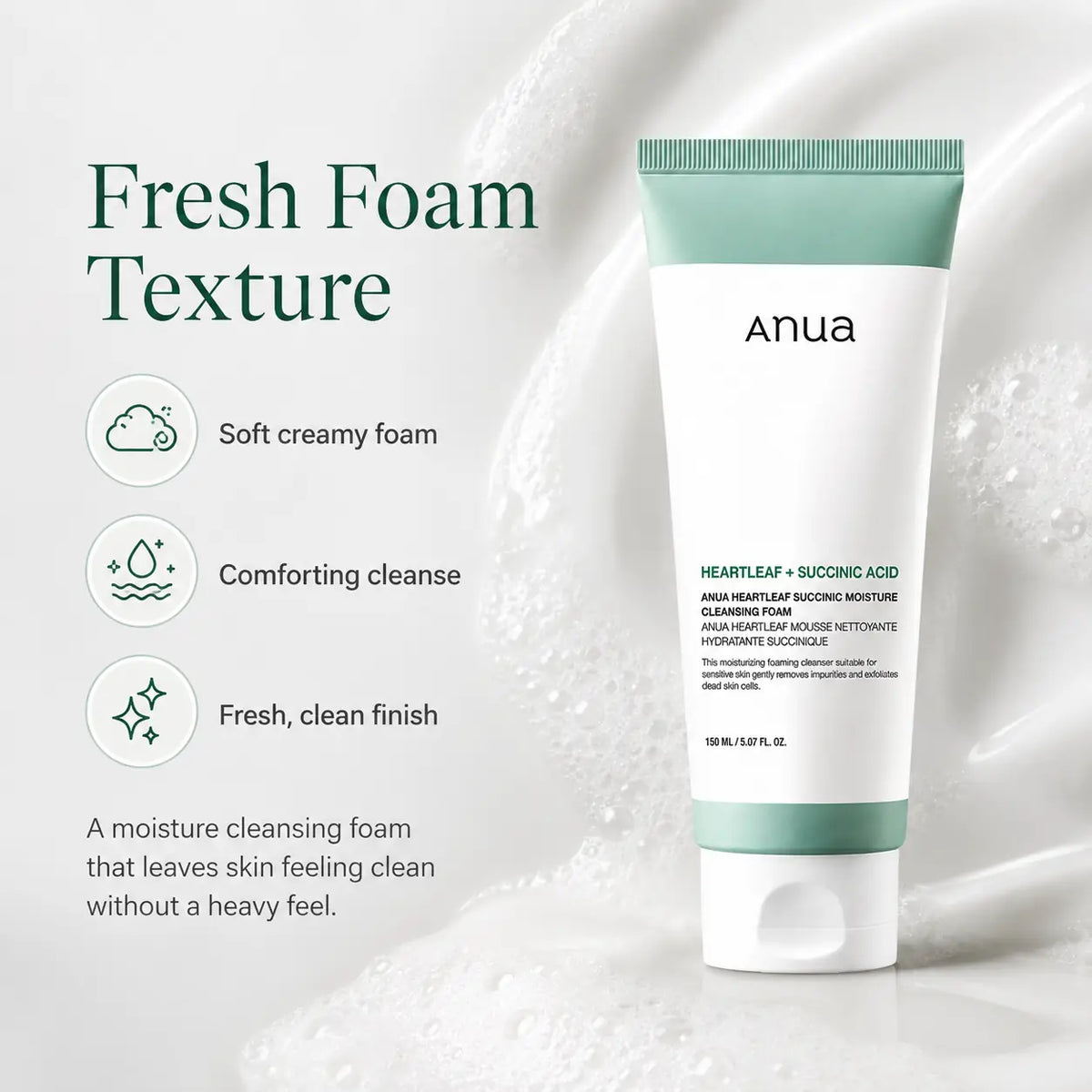 ANUA Heartleaf Succinic Moisture Cleansing Foam 150ml