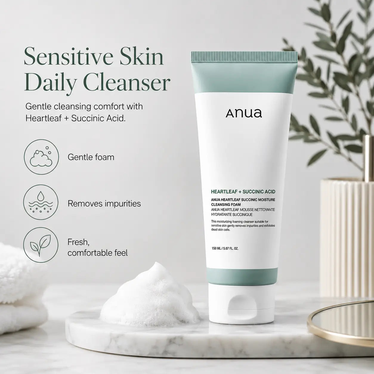ANUA Heartleaf Succinic Moisture Cleansing Foam 150ml