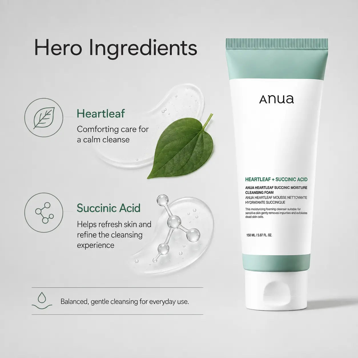 ANUA Heartleaf Succinic Moisture Cleansing Foam 150ml