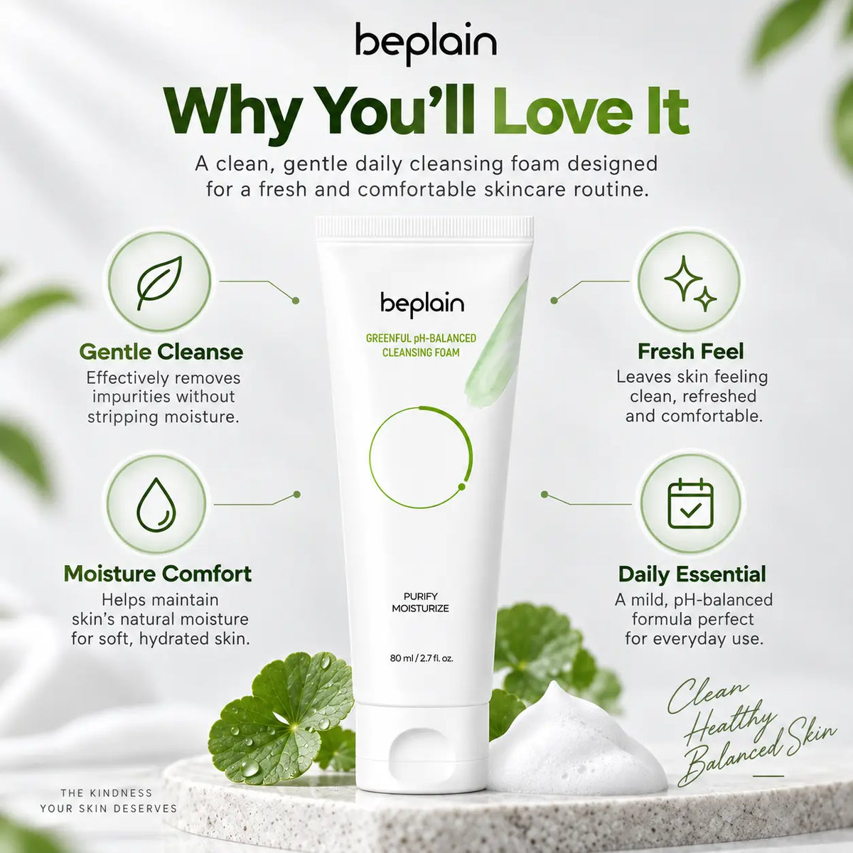 beplain Mung Bean pH Balanced Cleansing Foam 80ml