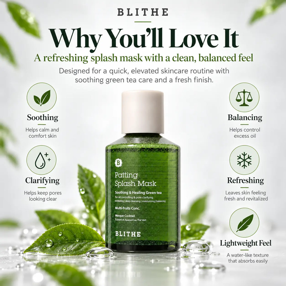 BLITHE Patting Splash Mask Soothing & soothing Green Tea 150ml