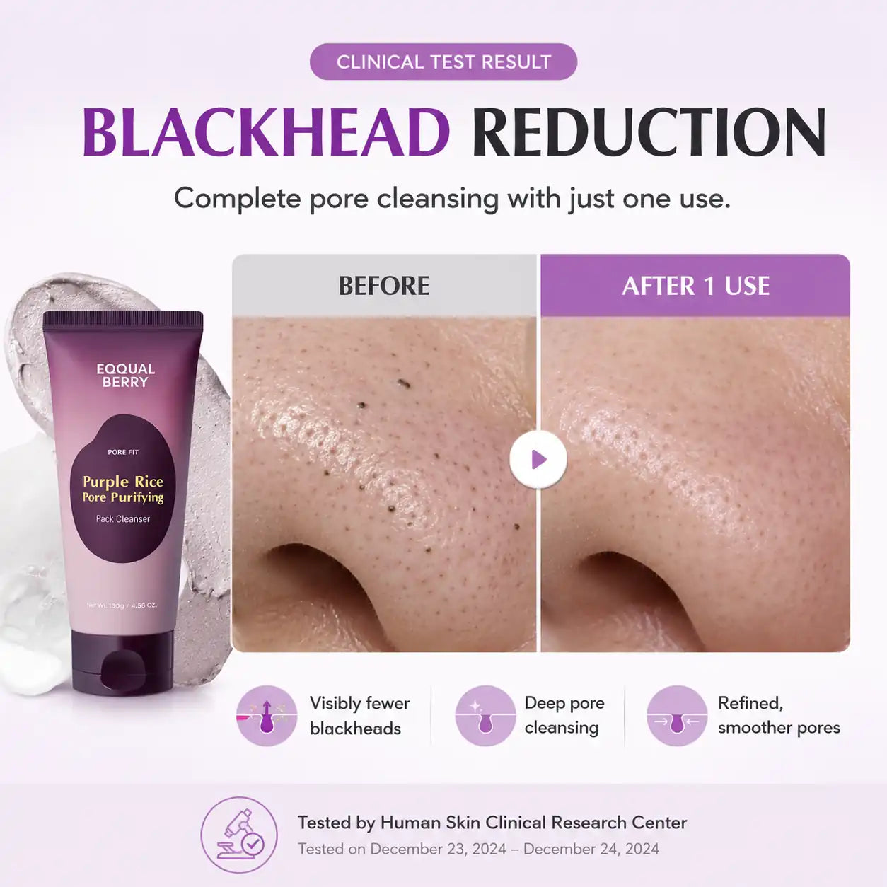 EQQUALBERRY Purple Rice Pore Purifying Cleanser 130g