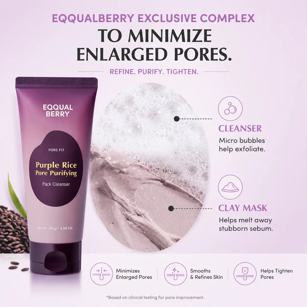 EQQUALBERRY Purple Rice Pore Purifying Cleanser 130g