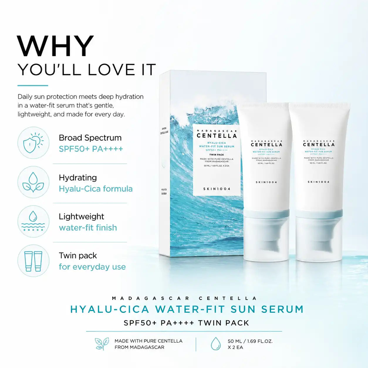 SKIN1004 Hyalu-Cica Water-Fit Sun Serum Twin Pack 50ml x 2