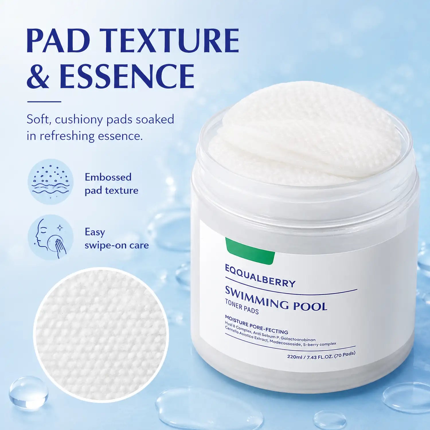 EQQUALBERRY Swimming Pool Toner Pads 220ml 70 Pads