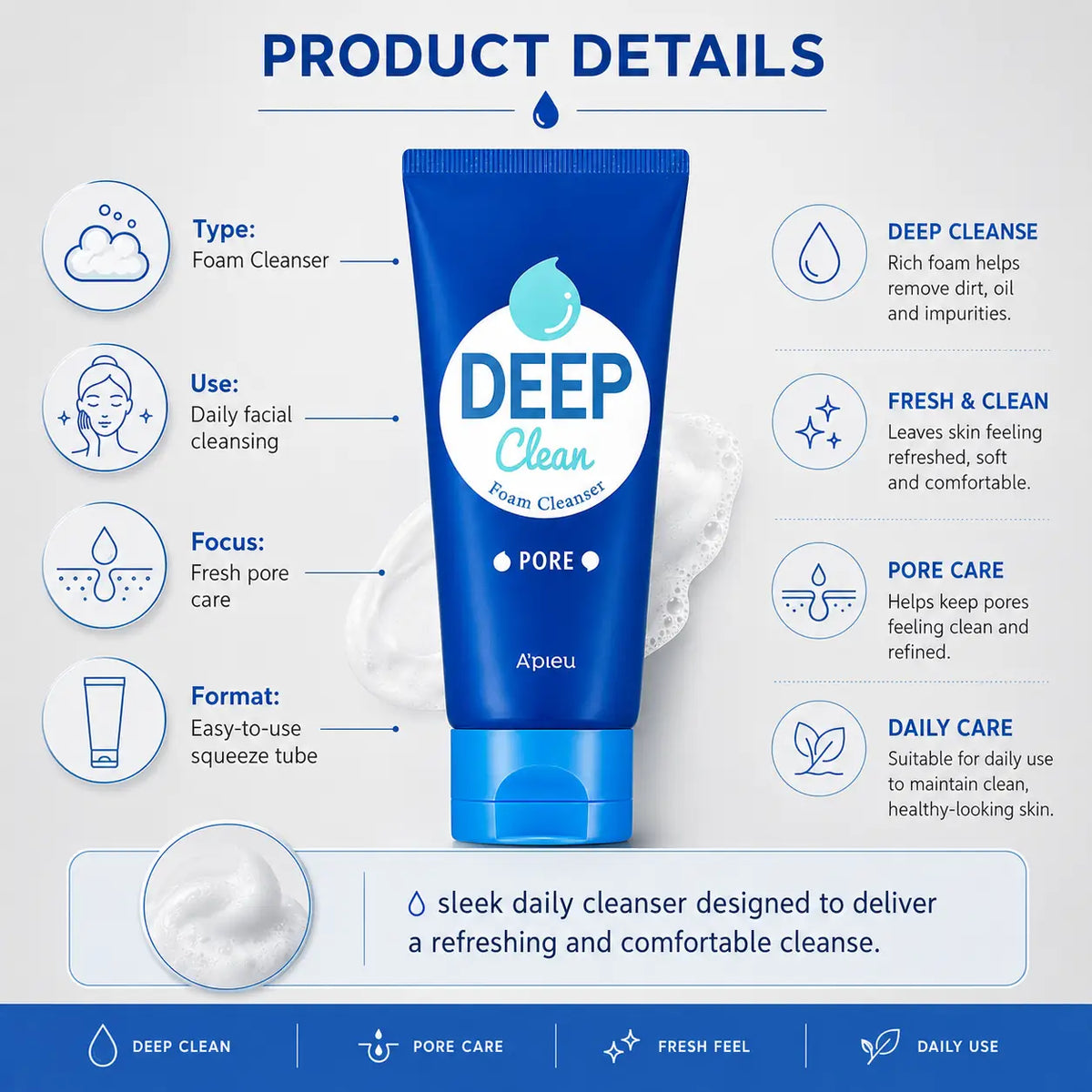 A'pieu Deep Clean Foam Cleanser [Pore] 130ml