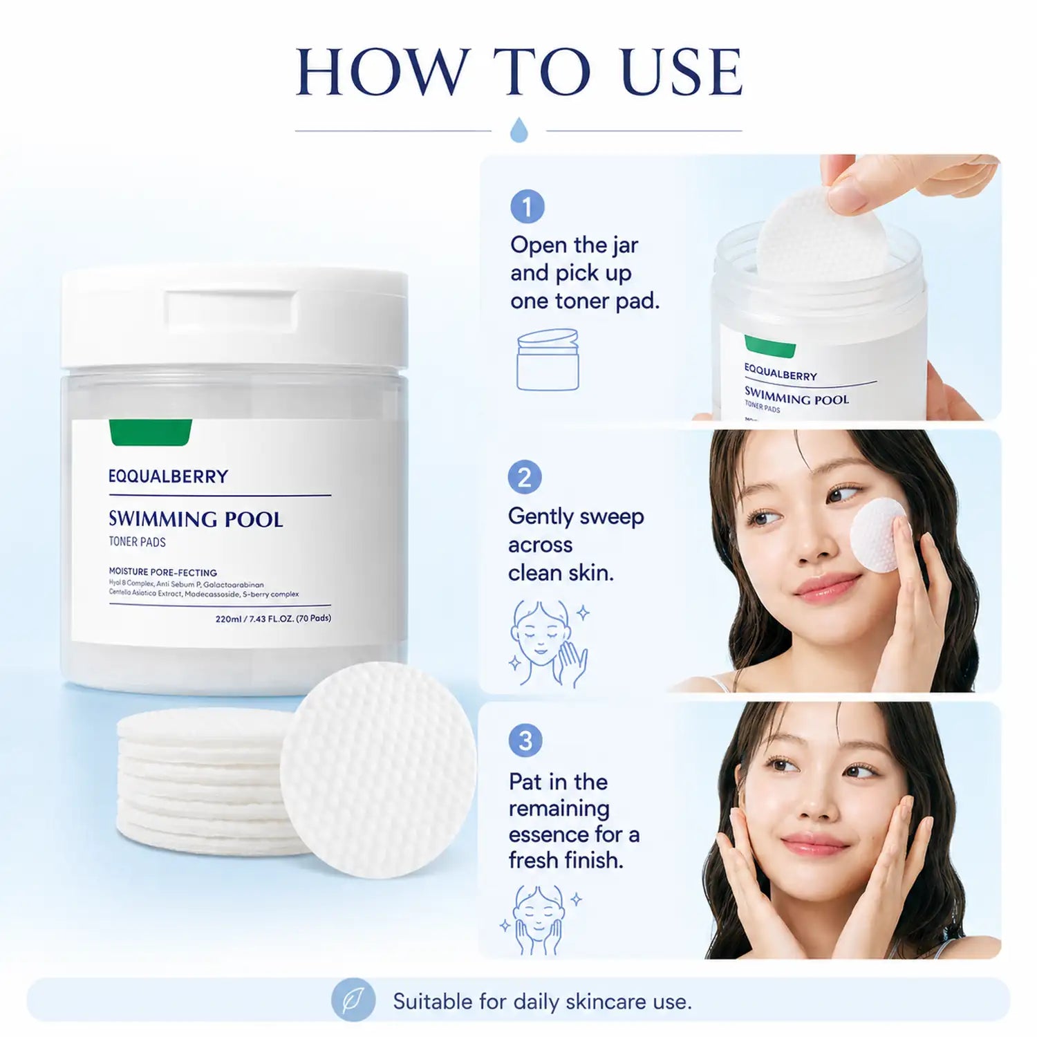 EQQUALBERRY Swimming Pool Toner Pads 220ml 70 Pads