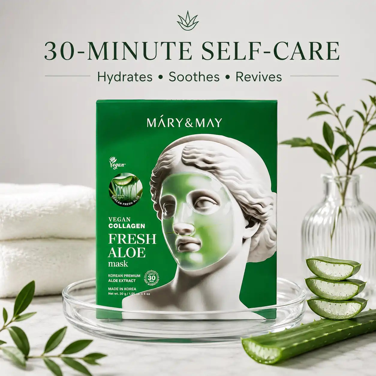 Mary&May Vegan Collagen Fresh Aloe Mask 30g x4