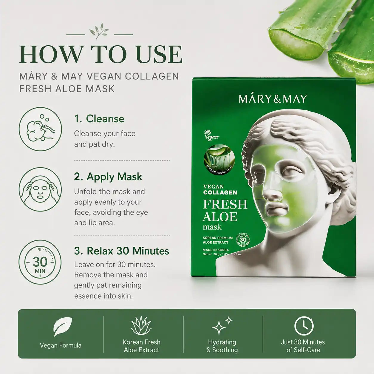 Mary&May Vegan Collagen Fresh Aloe Mask 30g x4