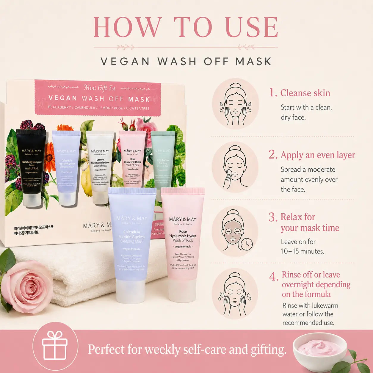 Mary&May Vegan Wash Off Mask Mini Gift Set ( x5) 30g 30g x5