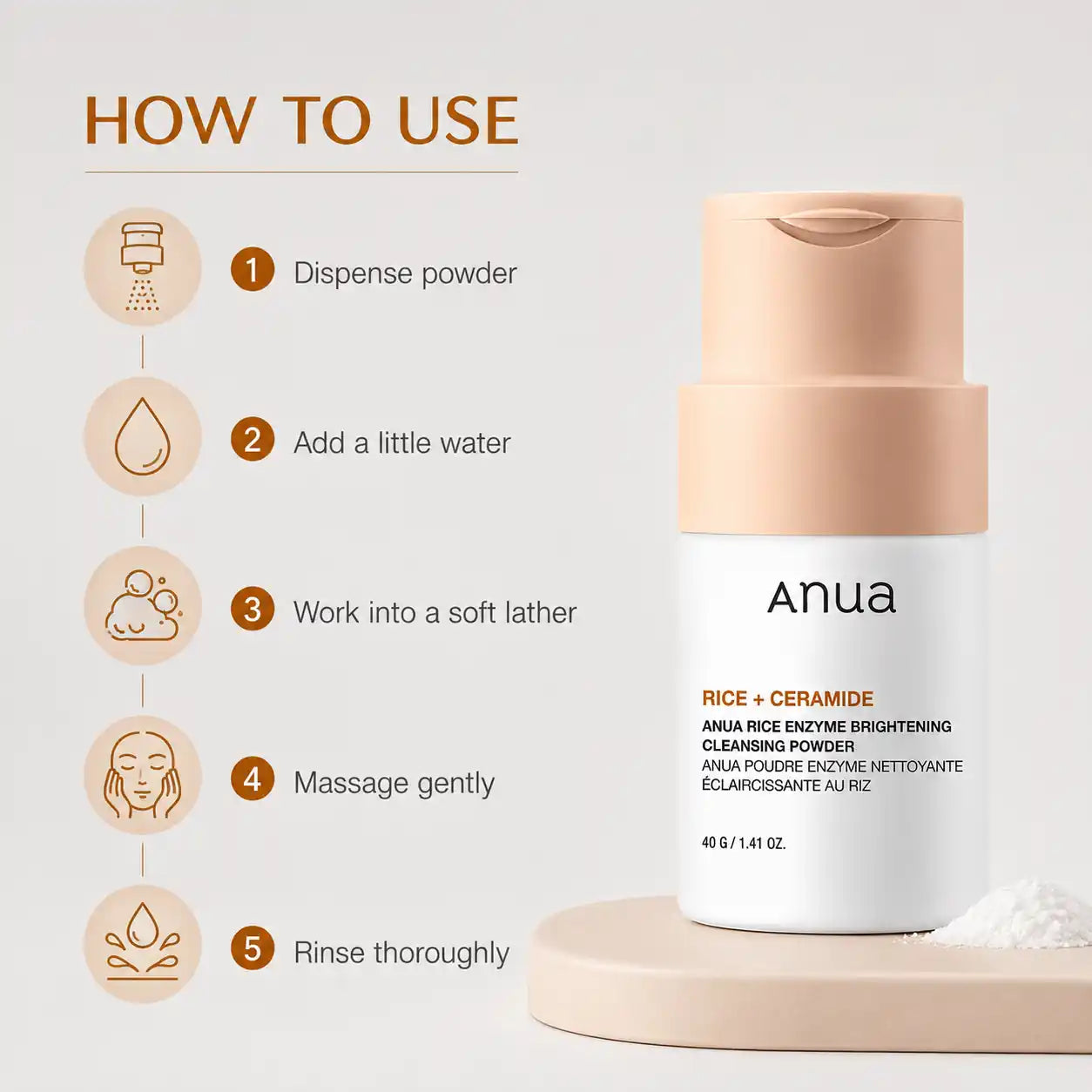 ANUA Rice Enzyme Brightening Cleansing Powder Base 40g