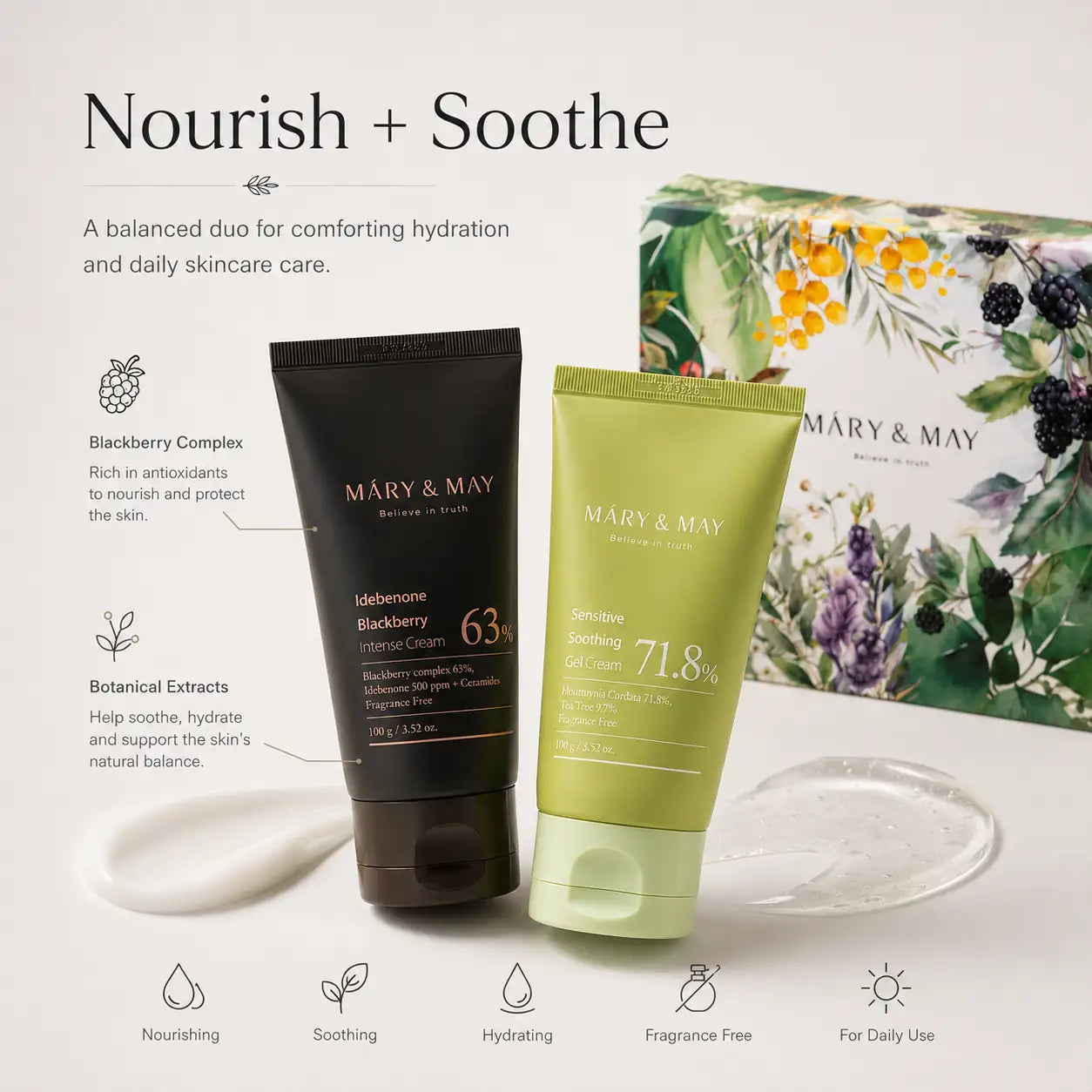 Mary&May Soothing Gel Cream+Idebenone Blackberry Cream Duo Set x2 100g 100g x2
