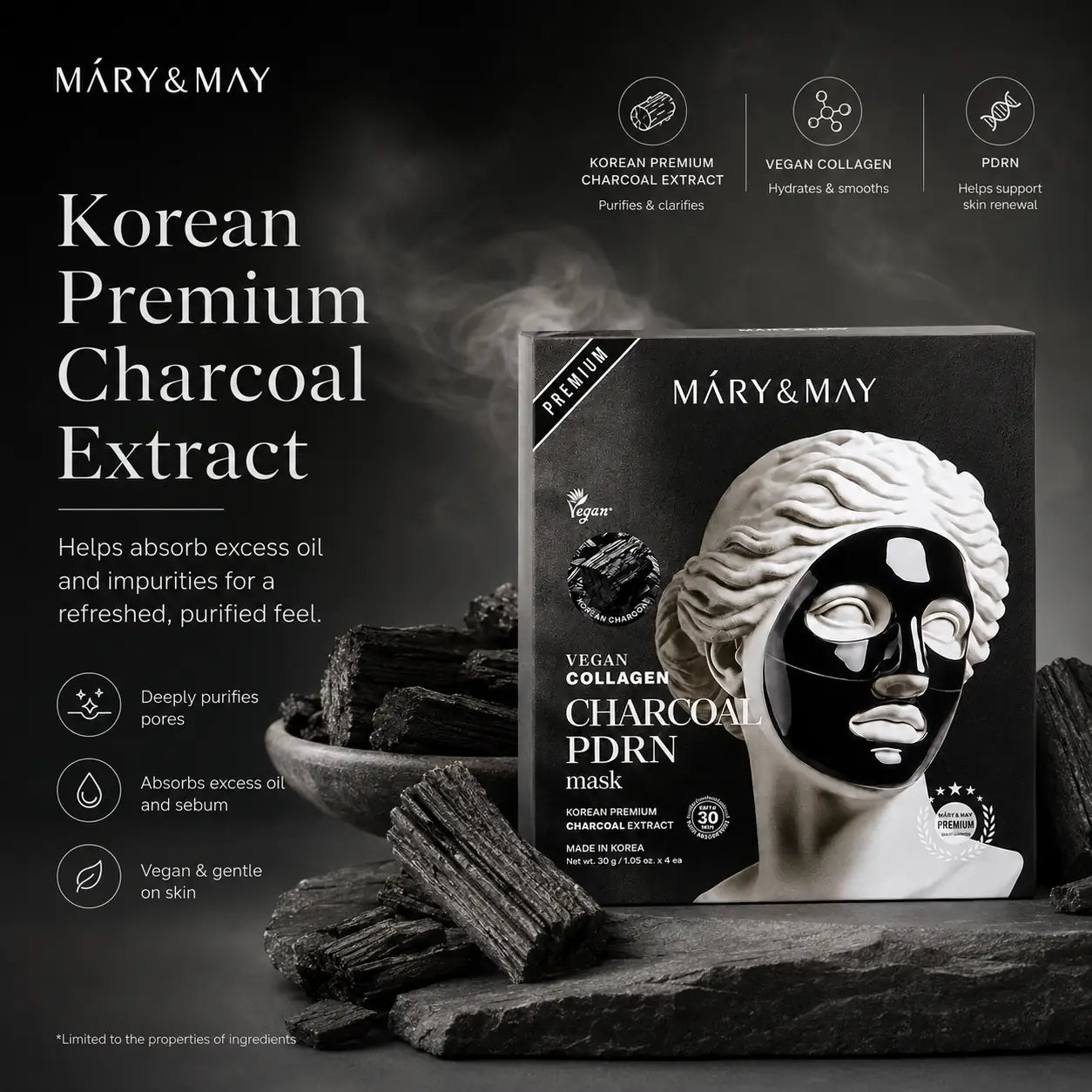 Mary&May Vegan Collagen Charcoal PDRN Mask ( x4) 30g 30g x4