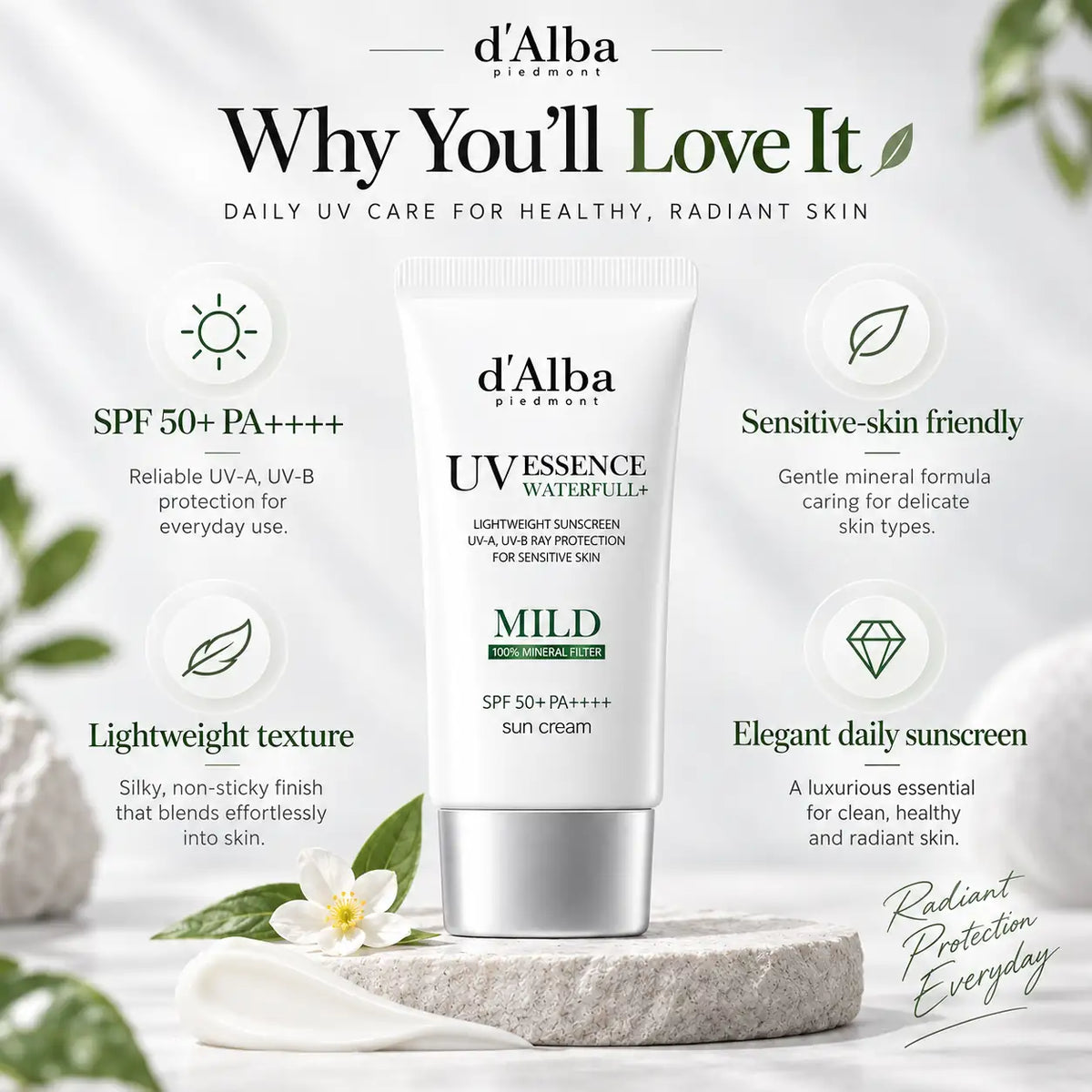 d'Alba Waterfull Mild Sun Cream SPF50+, PA++++ 50ml