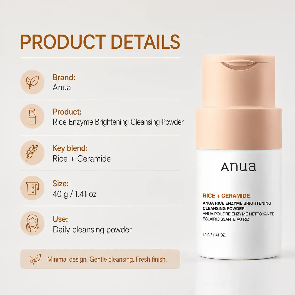 ANUA Rice Enzyme Brightening Cleansing Powder Base 40g