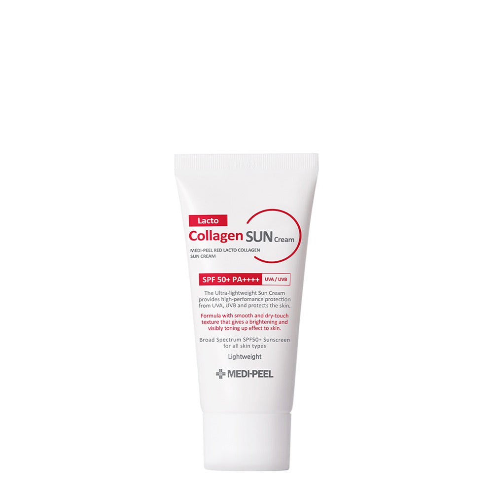 MEDI-PEEL Red Lacto Collagen Sun Cream 50ml packaging, Korean daily sun protection