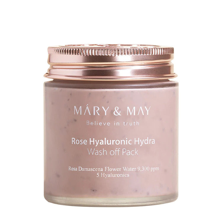 Mary&May Rose Hyaluronic Mask packaging box with ingredient panel