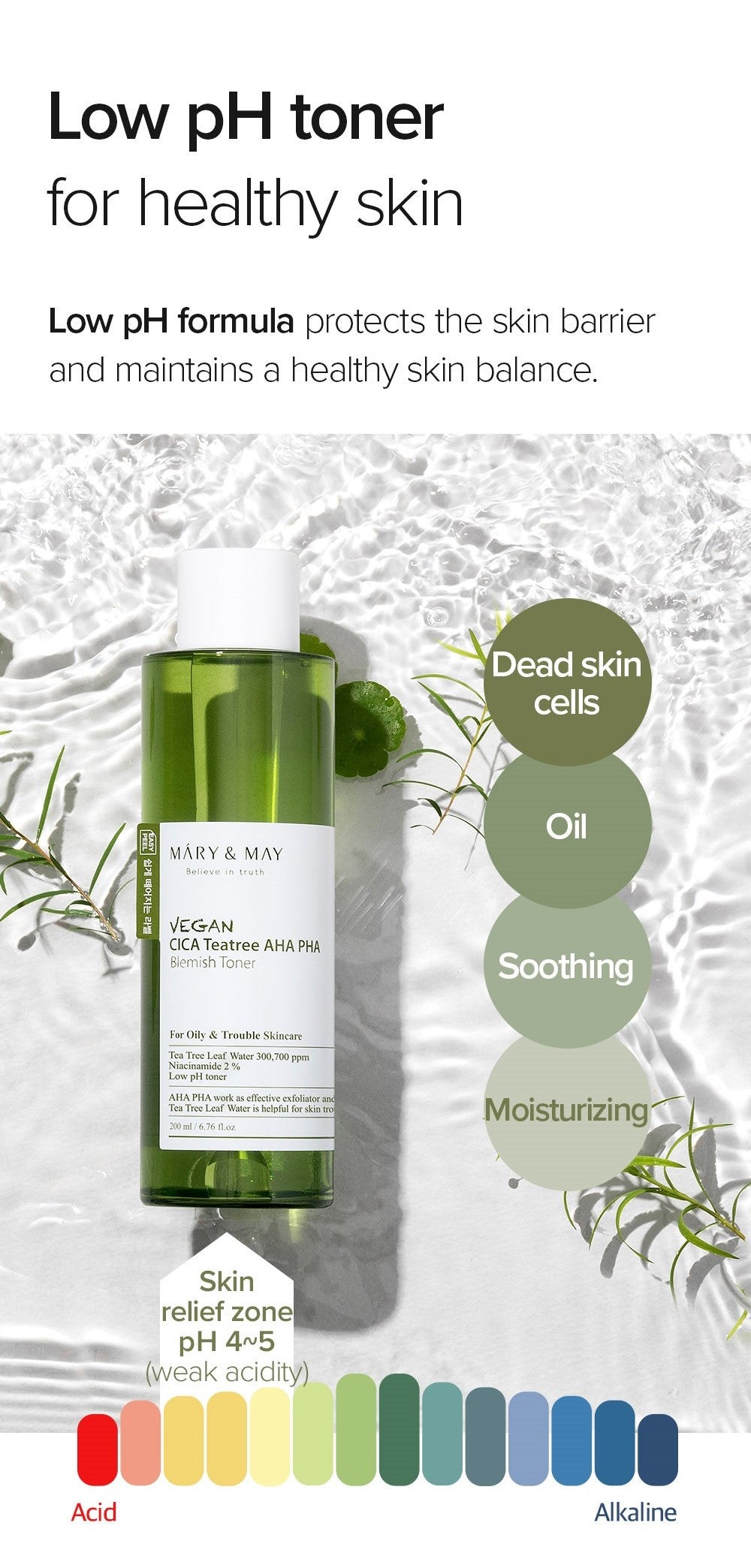 Mary&May Vegan CICA Tea Tree AHA PHA Blemish Toner 200ml Korean toner product image
