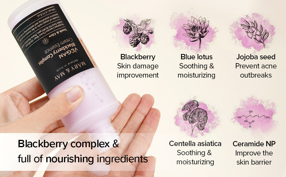 Back of Mary&May Blackberry Essence Miniature box showing full INCI list